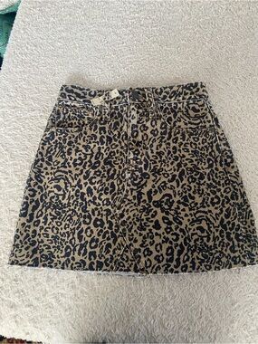 Madewell Rigid Denim Leopard Print Denim Mini A-line  Skirt Size 25 NWT
